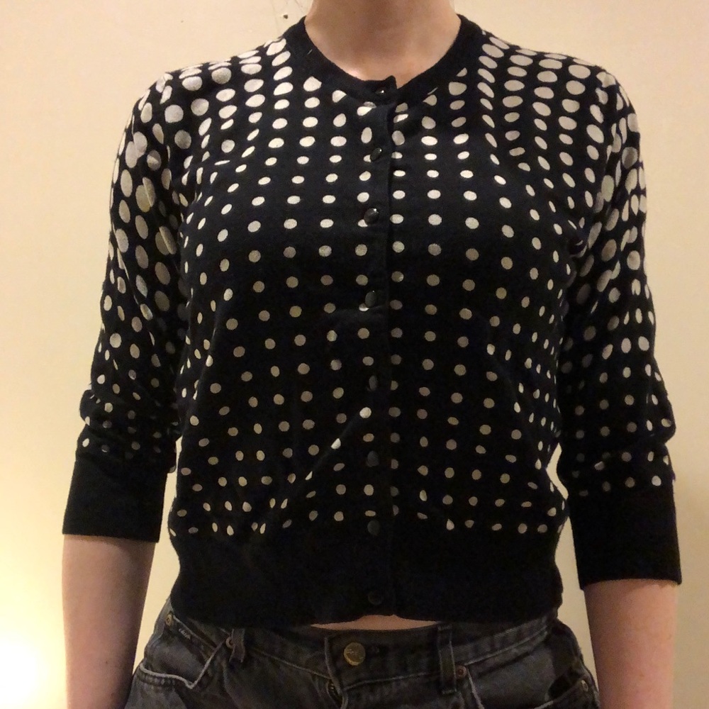 Art Deco Vintage Style Gradient Polka Dot Cardigan Sweater - Black and White